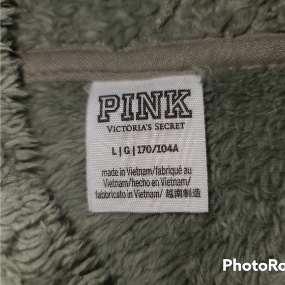 Vs PINK Olive Green Teddy Sherpa Quarter-Zip Pullover Hoodie - Picture 2 of 3